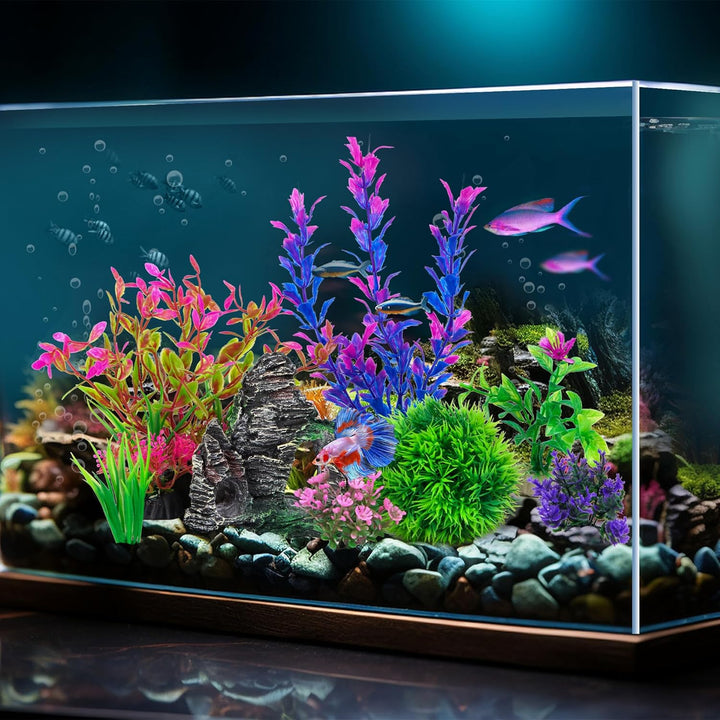 Aquarium Artificial Plastic Plants Decorations and Rock Cave Decor Set Goldfish Betta Fish Tank Accessories Small Large Fish Bowl Ornaments