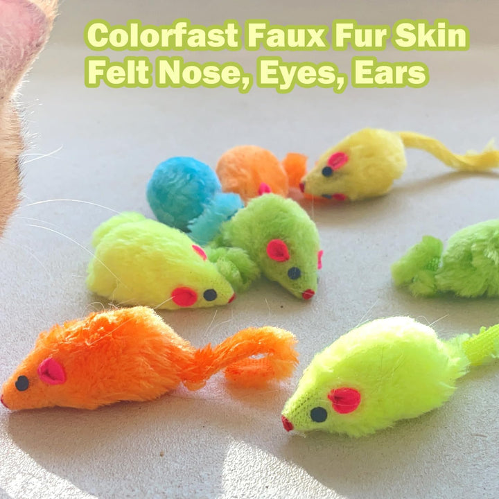 12PCS Rattle Cat Mouse Toys Also Prefilled Catnip, 2.36” Mice Body Size, Faux Fur Cat Mice Toys with Plastic Body, Interactive Catnip Toys for Indoor Cats Play Fetch