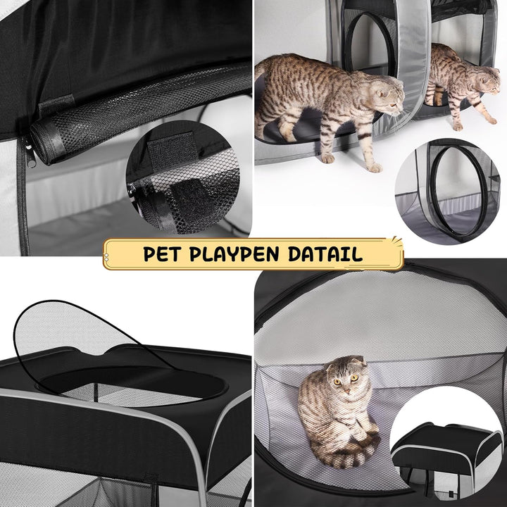 Large Cat Playpen with Separate Areas,Outdoo&Indoor Cat Enclosures,Portable Pet Playpen for Indoor Cats,Puppy and Small Animals, Dog Playpen with Carrybag.