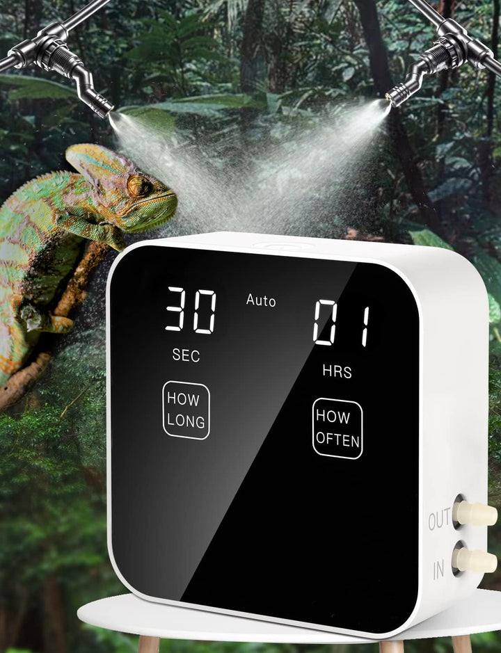 Reptile Humidifiers Smart Misting System, Reptile Mister Automatic with Timer, Terrariums Humidifier with 360°Adjustable Misting Nozzles, Spray Kit for Rainforest Plants Amphibian