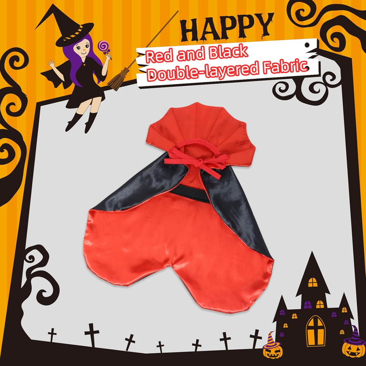 Halloween Pet Vampire Cape – Adjustable Red & Black Costume for Cats & Small Dogs 15.74″ Spooky Cloak with Stand-Up Collar Funny Halloween Pet Outfit (S Size)
