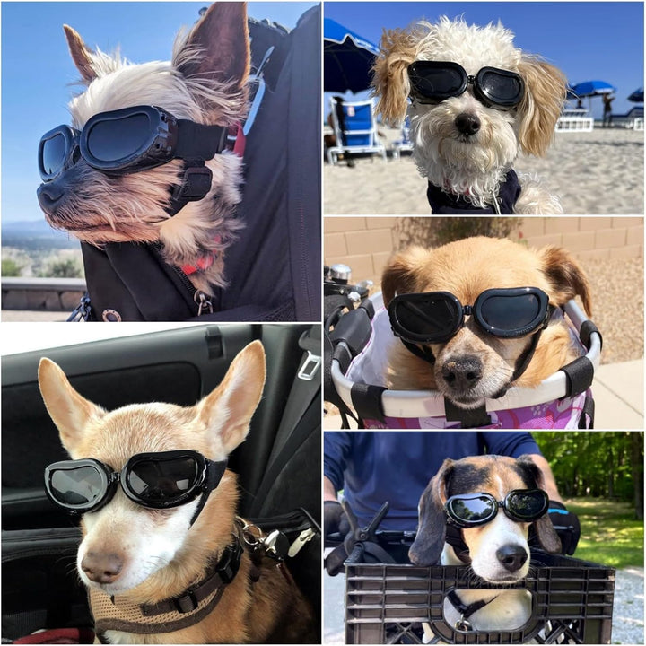Dog Goggles Small Breed, UV Protection Dog Sunglasses Small Breed, Driving Puppy Eye Protection, Windproof Dustproof Anti-Fog, Breathable, Adjustable Straps, Black