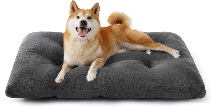 Washable XL Dog Bed for Crate for Extra Large Dogs, Comfort Fluffy Plush Pet Pillow Bed Kennel Pad with Non-Slip Bottom, Machine Washable Pet Sleeping Mat, 41"X27", Gray