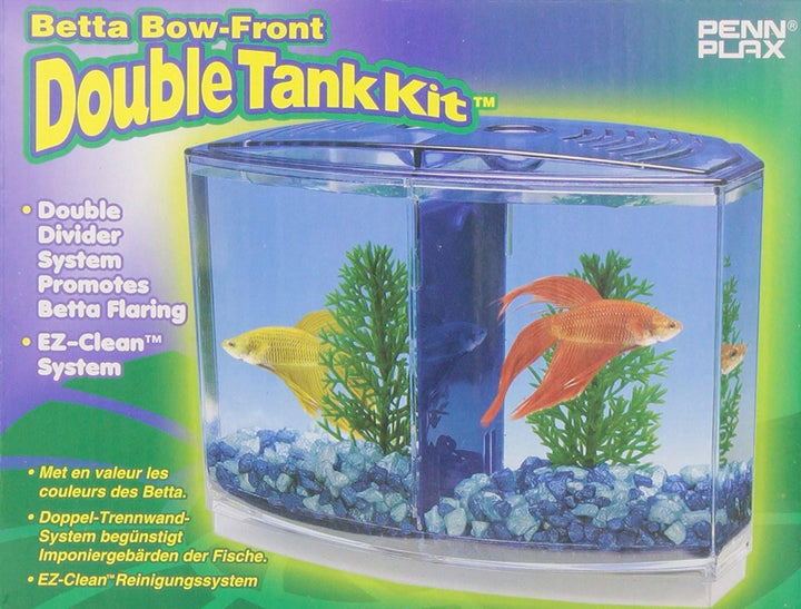 Twin Betta Bow-Front Kit for Aquarium Blue, Green, Tank Is 7.5" across the Front, 6" across the Back