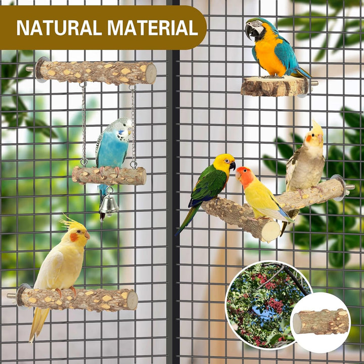 Bird Perches,4Pcs Natural Wood Birds Stand Branch, Bird Perch Chewing Stick Cage Accessories Parrot Climbing Standing Branches Paw Grinding Fork Sets for Parakeet Lovebirds Cockatiels Conure Budgies
