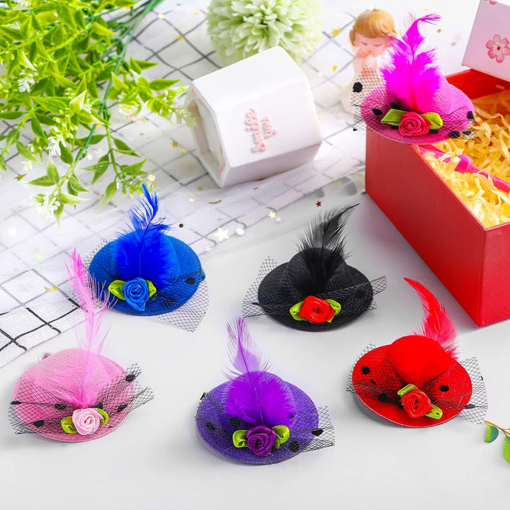 6 Pieces Chicken Hats for Hen Mini Chicken Helmet Accessories Feather Top Funny Small Hat Funny with Adjustable Elastic Chin Strap for Animal Costume (Fresh Color, Classic Style)