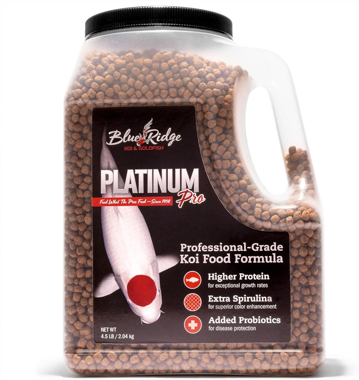 Blue Ridge Koi Fish Food 4.5Lb - Koi Food 3/16” Platinum Pro Formula Goldfish Food, Premium Fish Food for Ponds, Ponds Fish Food, Floating Pond Pellet