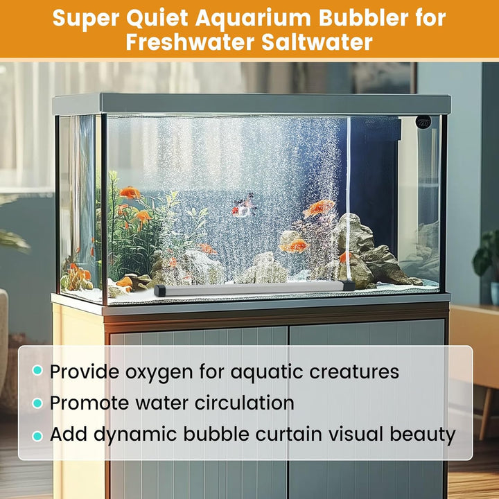 Aquarium Bubble Strip, Nano Air Bubble Curtain Wall Aquarium Air Stone Kit, Quiet High Dissolved Oxygen Diffuser Fish Tank Bubbler Decorations for Freshwater Saltwater (13.8 Inch)