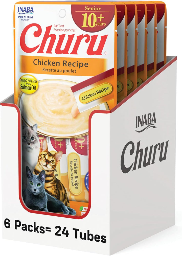 Churu for Senior 10+, Creamy Lickable Cat Treats with Taurine, Vitamin E & C, 0.5 Ounces Each, 60 Tubes, Tuna & Chicken Variety
