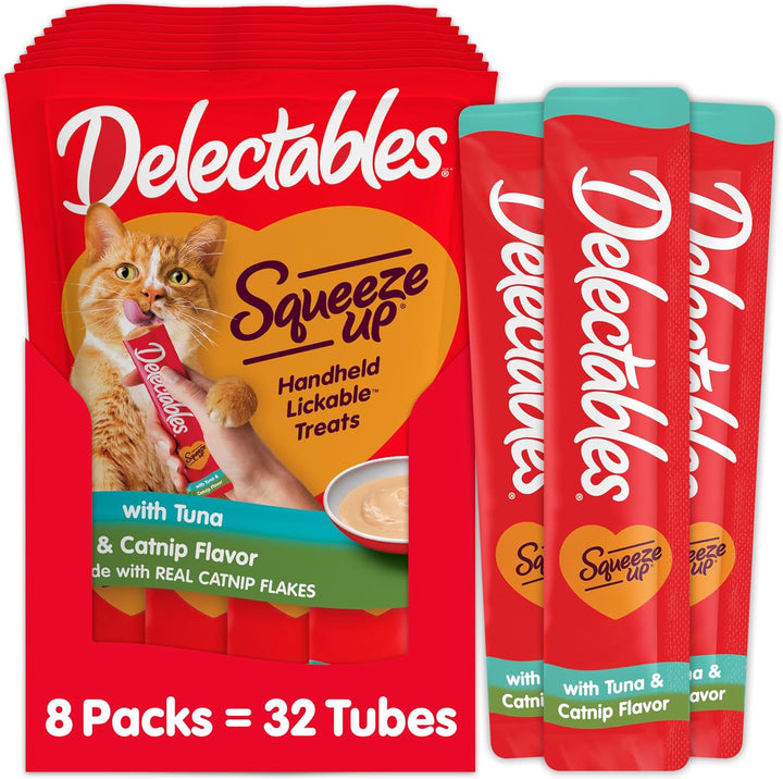 Delectables Squeeze up Catnip Variety Pack, Creamy Squeezable Puree, Lickable Wet Cat Treats, Grain Free, No Added Fillers, No By-Products, No Added Preservatives, 0.5 Ounces Tube, 20 Tubes Total