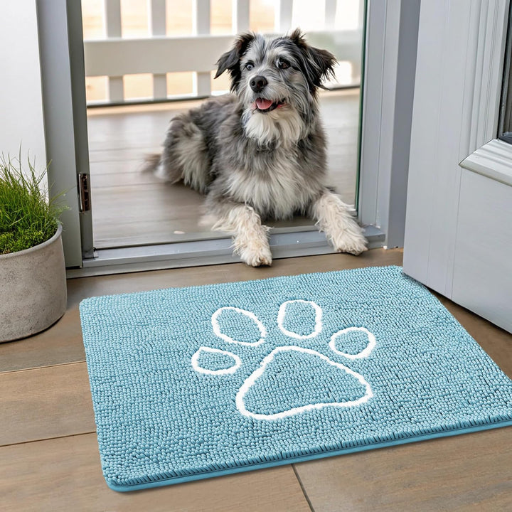 Dog Door Mat for Muddy Paws, Absorbent Dirt Trapper Non Slip Quick Dry Washable Chenille Mat for Mud Dogs, Entry Rug for Indoor and Outdoor (30X20 Inches, Grey)