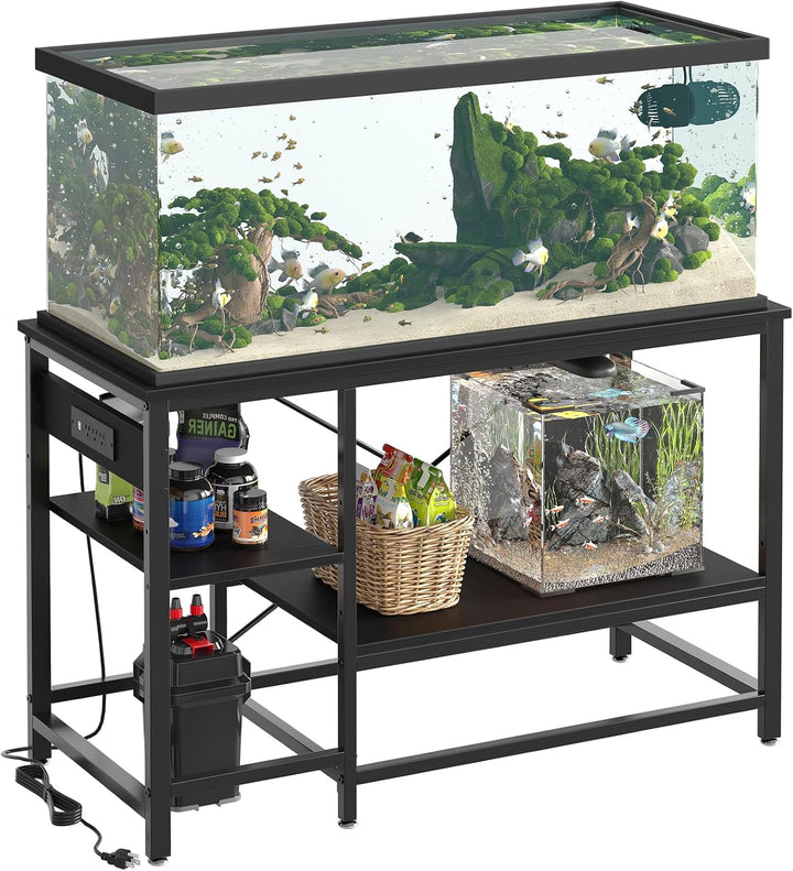 20-29-37 Gallon Fish Tank Stand with Power Outlet, 30X13 Metal Aquarium Stand with Filter Storage, 6-Leg Reptile Tank Stand with 3-Tier Adjustable Storage Shelves, 400LBS Capacity