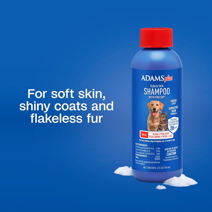 plus Flea & Tick Shampoo with Precor IGR for Cats, Kittens, Dogs & Puppies over 12 Weeks of Age, Sensitive Skin Flea Treatment, Kills Adult Fleas, Flea Eggs, Ticks, and Lice, 6 Ounces