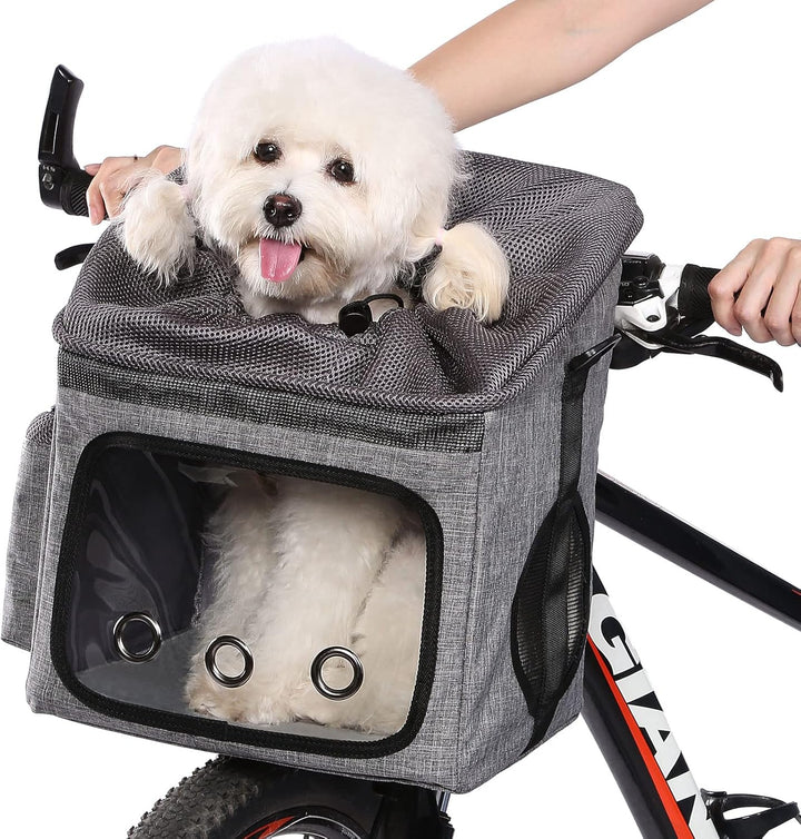 Dog Bike Basket Foldable Pet Carrier, Dog Car Booster Seat with Mesh Windows, Adjustable Shoulder Bag Portable Breathable Bicycle Basket Bag for Dogs and Cats