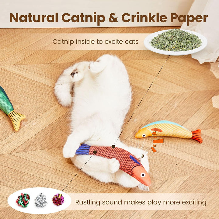 Cat Toys Saury Fish, 3 Pack, Catnip Crinkle Sound, Soft and Durable, Interactive Kitten Kicker for Indoor Kitty Exercise 9.4 Inches for All Breeds