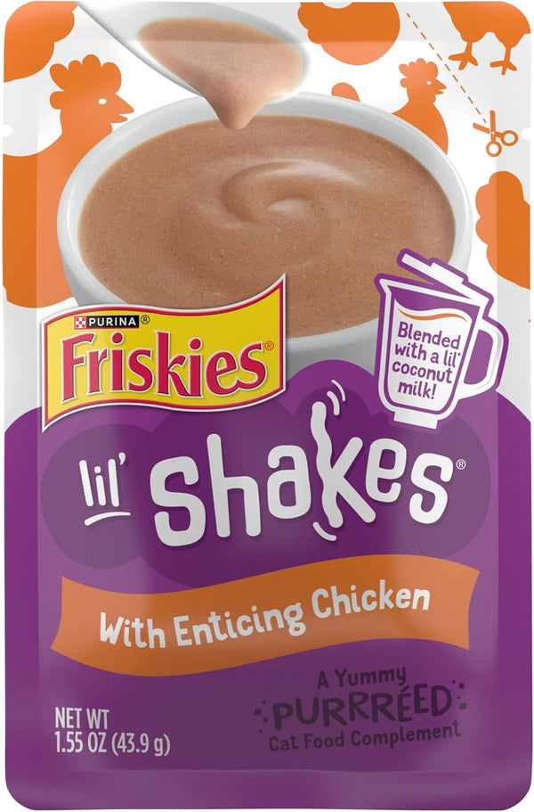 Purina  Pureed Cat Food Topper, Lil’ Shakes with Enticing Chicken Lickable Cat Treats - (Pack of 16) 1.55 Oz. Pouches