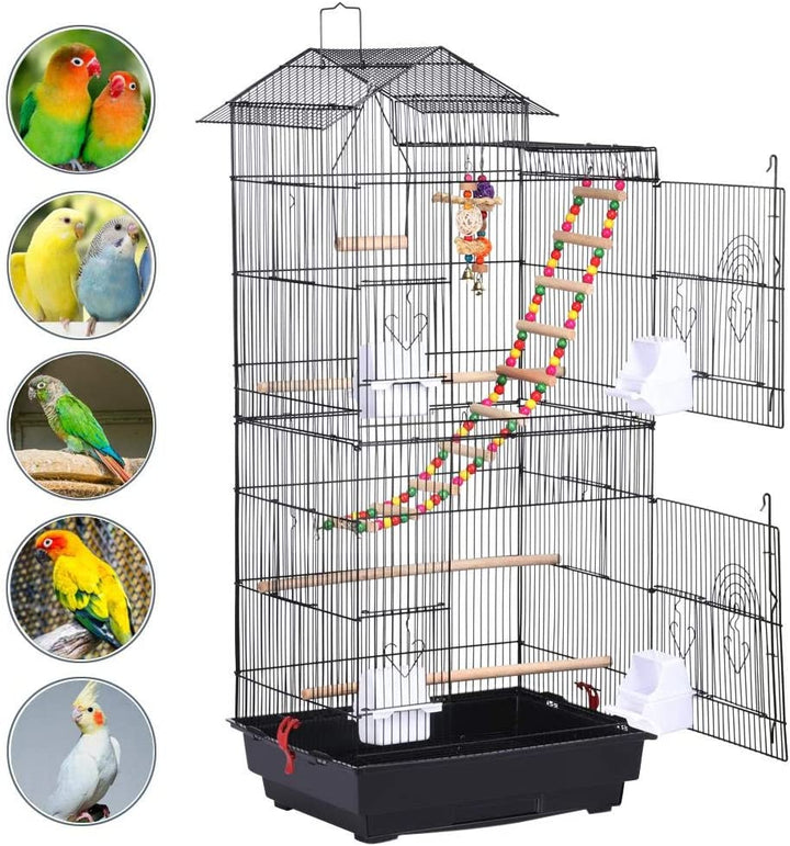 39-Inch Roof Top Large Flight Parrot Bird Cage for Small Quaker Parrot Cockatiel Sun Parakeet Green Cheek Conure Budgie Finch Lovebird Canary Pet Bird Cage W/Toys