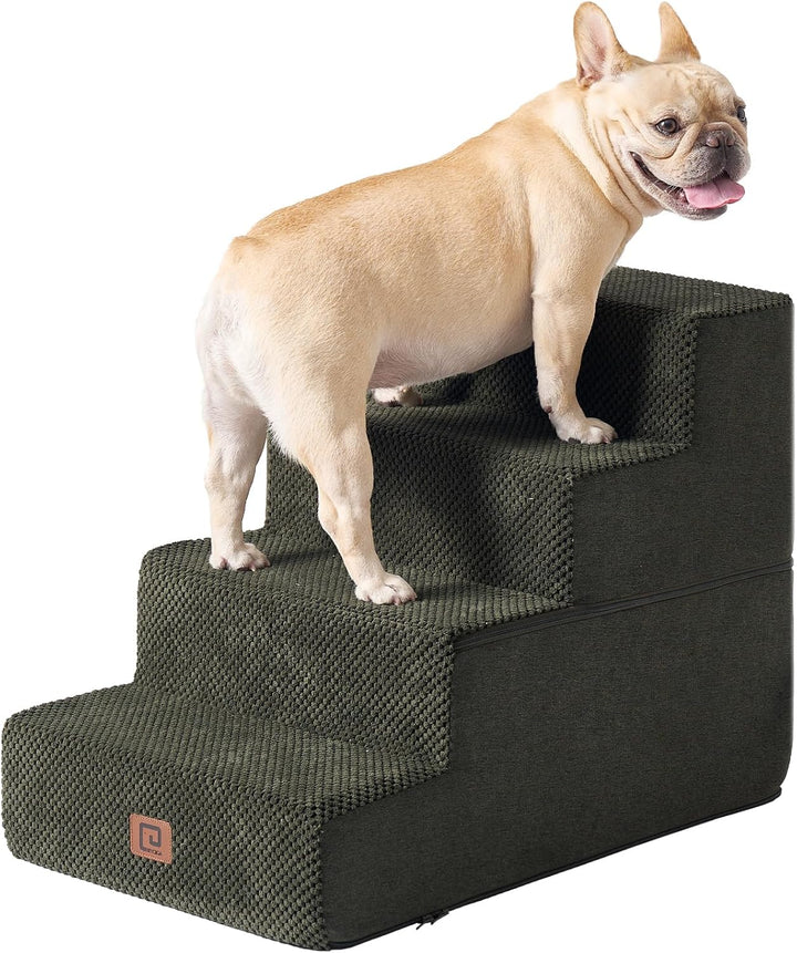 Dog Stairs for Bed 18" H, 4-Step Dog Steps for High Bed, Pet Steps for Small Dogs and Cats, Non-Slip Balanced Pet Ramp Indoor, Grey