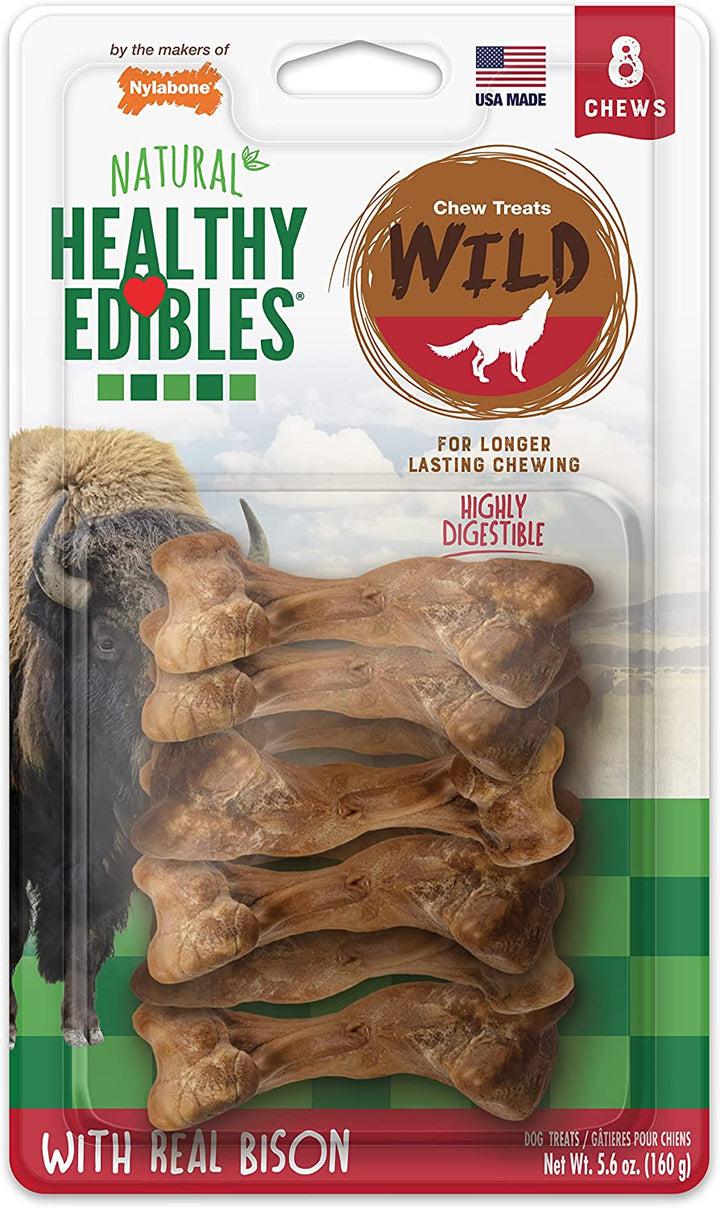 Healthy Edibles WILD Natural Long-Lasting Bison Flavor Bone Chew Treats for Dogs, Medium (2 Count)