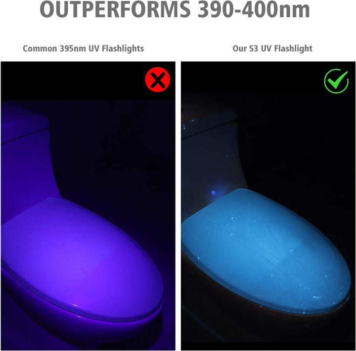 S3 365Nm UV Flashlight with 3 Leds, Powerful Blacklight Flashlights for Pet Urine Detection, Resin Curing, Rocks, Scorpion