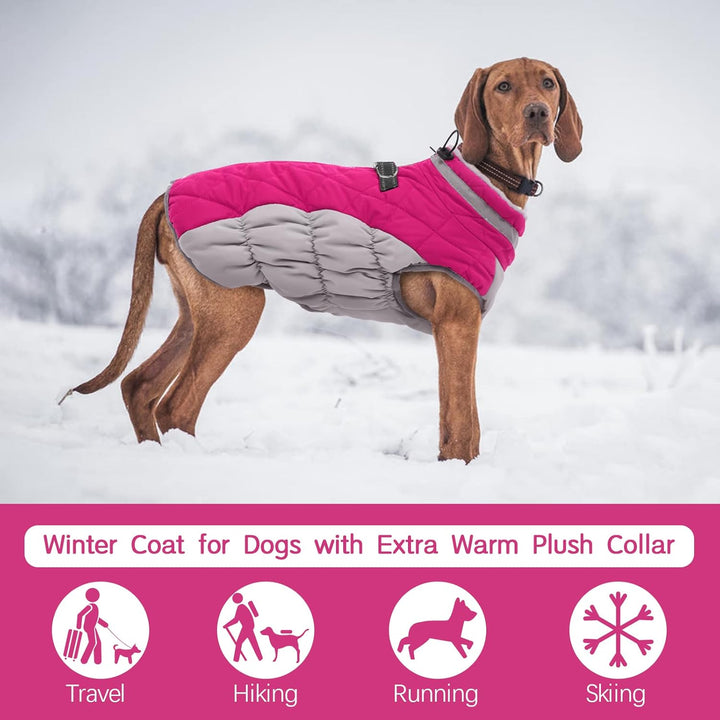 Dog Coat for Small Dogs,Waterproof Dog Winter Jacket with Harness Built in Puppy Cold Weather Coats Reflective Pet Vest with Zipper Warm Fleece Dogs Snowsuit Windproof Pink S