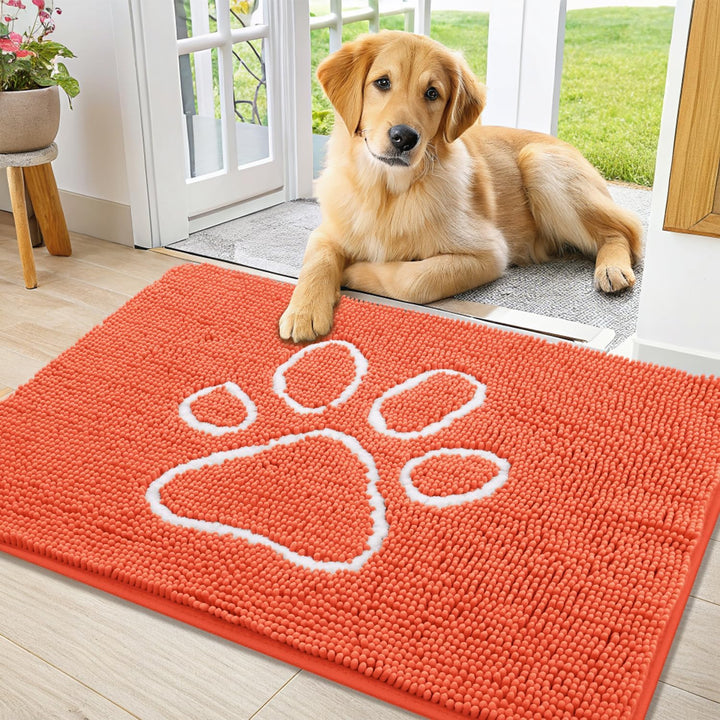 Dog Door Mat for Muddy Paws, Absorbent Dirt Trapper Non Slip Quick Dry Washable Chenille Mat for Mud Dogs, Entry Rug for Indoor and Outdoor (30X20 Inches, Grey)