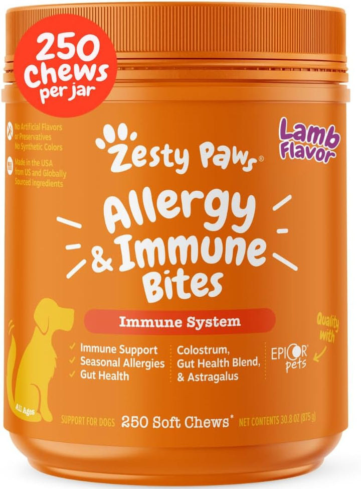 Dog Allergy Relief- Dog Itching Skin Relief- Dog Probiotics for Itchy Skin and Itchy Ears- Dog Allergy Paw Relief- Dog Allergy Chews- Dog Itch Relief - Dog Skin Allergy Relief - Lamb - 90Ct