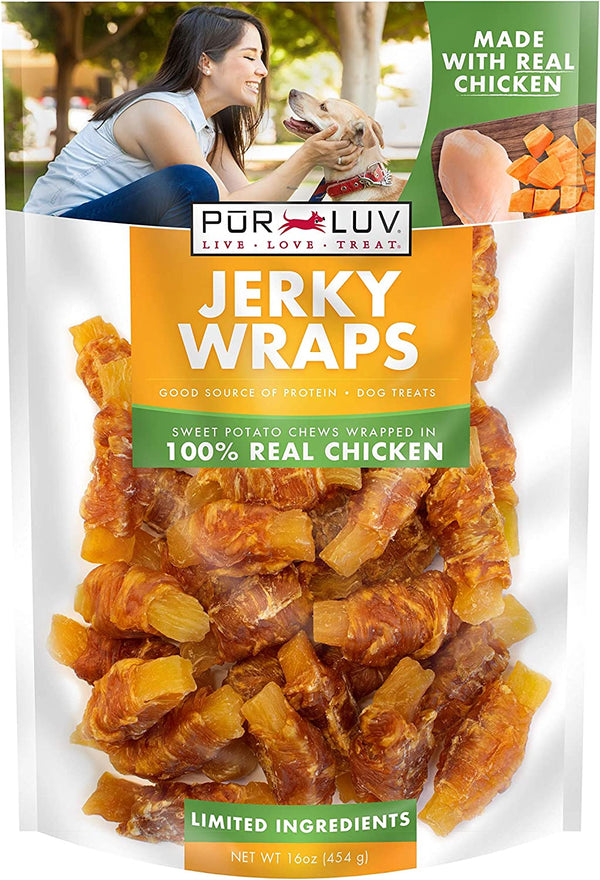 Chicken Wrapped Sweet Potato Dog Treats, Rawhide Free Jerky Wraps, Made with Real Chicken, 16 Oz, Healthy, Easily Digestible, Long Lasting, High Protein Treat, Satisfies Dog'S Urge to Chew