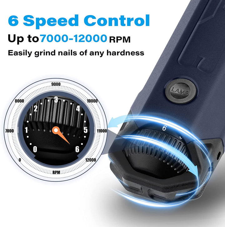 6-Speed Dog Nail Grinder - Newest Enhanced Pet Nail Grinder Super Quiet Rechargeable Electric Dog Nail Trimmer Painless Paws Grooming & Smoothing Tool for Large Medium Small Dogs (Blue)