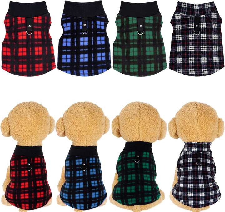 4 Buffalo Plaid Dog Sweaters with Leash Ring Soft Fleece Vest Pullover Warm Jacket Pet Clothes Winter Outfits for Small Puppy Cat Pets (Small)