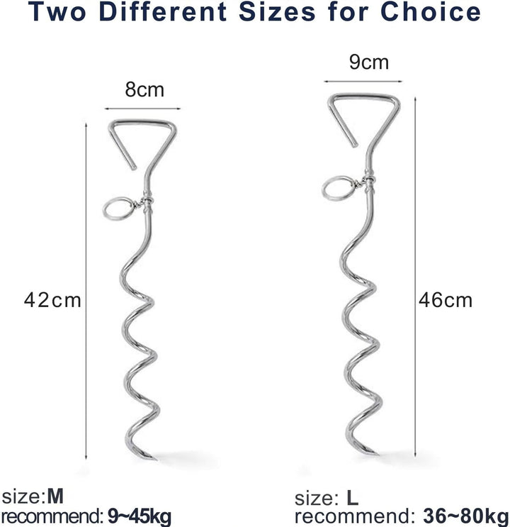 Dog Tie-Out Stake, Durable Silver Spiral Anchorstake, Secure Outdoor Tethering for All Cable Leash Chain, Camping Yard, Rust-Resistant, Easy Installation, Medium, 16 Inch