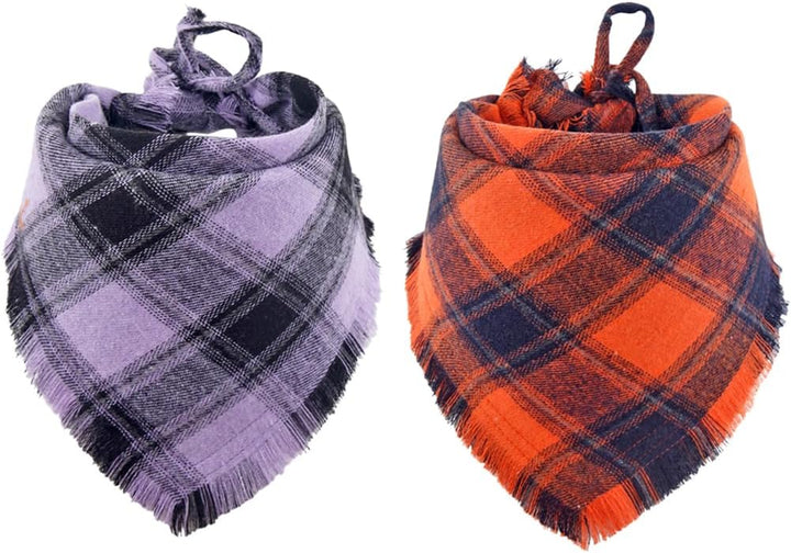 Fall Dog Bandana Autumn Thanksgiving Plaid Reversible Triangle Bibs Scarf Accessories for Dogs Pets