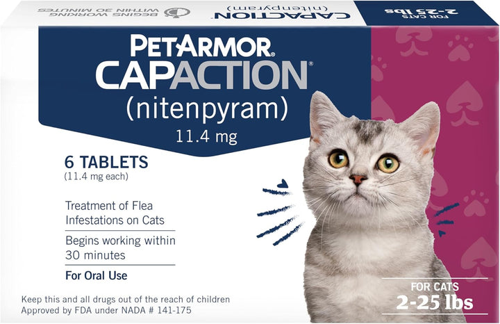 CAPACTION (Nitenpyram) Oral Flea Treatment for Cats, Fast Acting Tablets Start Killing Fleas in 30 Minutes, Cats 2-25 Lbs, 6 Doses