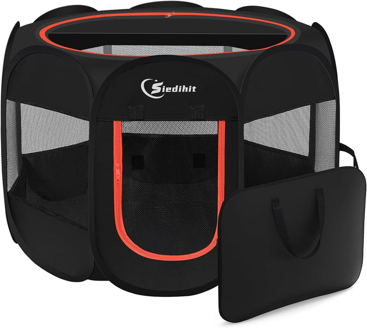 Dog Cat Playpen, Puppy Pet Playpen Indoor for Small Dogs Tent Crates Cage Outdoor, Portable Pop up Dog Kennel Playpen with Carrying Case for Dogs/Cats/Rabbits, Removable Zipper Top, Grey