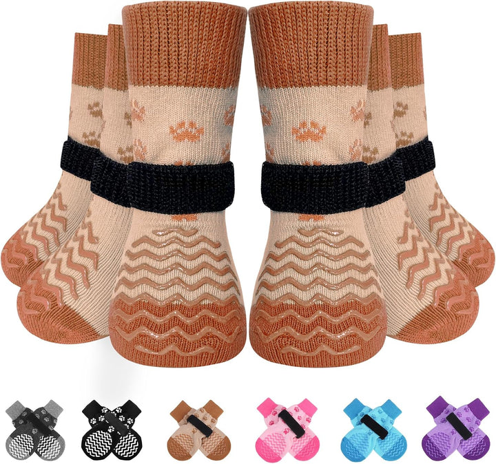 6Pcs anti Slip Dog Socks to Prevent Licking Paws, Dog Shoes for Hot Pavement, Double Sides Dog Boots & Paw Protectors Booties for Hardwood Floors with Grippers Small Medium Large Senior Dog