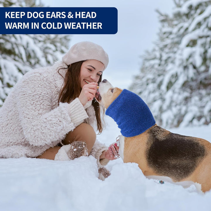 Dog Ear Muffs Noise Protection, Dog Calming Hoodie Cat Anxiety Relief Ear Wrap, Double Layer Thickened Soft Elastic Neck Head Cover Noise Cancelling for Grooming,Force Drying,Fireworks (Blue, Small)