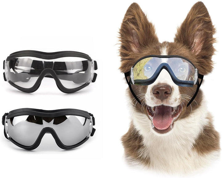 Dog Goggles Dog Sunglasses for Medium to Large Breed Anti-Uv Eye Protection with Adjustable Straps- Silver