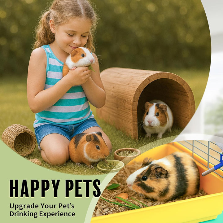 No-Drip Water Bottle Feeder for Guinea Pigs, Hamsters, Bunnies, Ferrets, & Small Pets, 10.2 Fl.Oz, 300Ml - Easy to Install in Cages/Crates, US Patented Leakproof Nozzle 10Mm, Blue (C128)