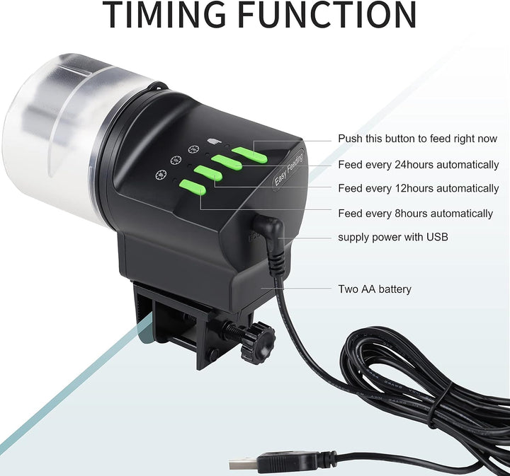 Automatic Fish Feeder Food Dispenser Vacation Fish Feeder Powered by Battery and USB for Aquarium and Turtle Tank
