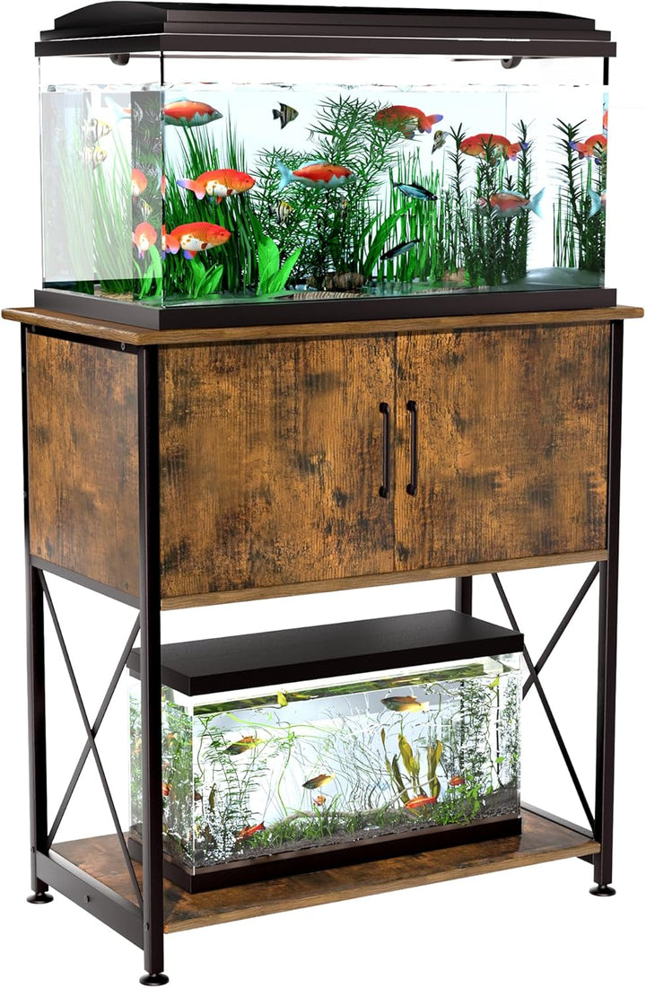 20-29 Gallon Aquarium Stand Metal Frame Fish Tank Stand with Cabinet Storage, for 20 Gallon Long Aquarium,30.7" L*16.5" W Tabletop,330Lbs Capacity Grey PG01YGZ