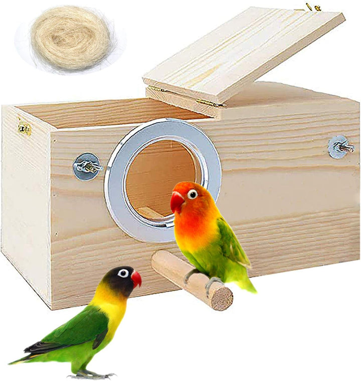Parakeet Nesting Box Bird House Wood Breeding Box Parrots Mating Box for Lovebirds Budgie Finch Cockatoo Canary and Medium-Sized Birds(S)