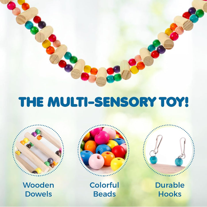 Wooden Bird Ladder Bridge, Hanging Exercise Toy, Bird Playground Cage Accessory, Natural Wood, Edible Dye, Interactive Small Bird Toy, Parakeet, Cockatiel, Conure, Budgie Climbing Ladder