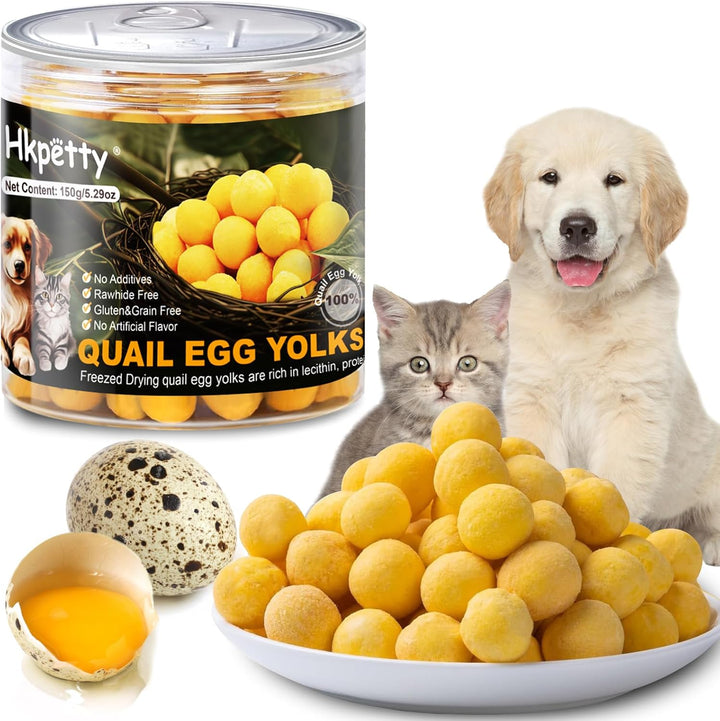 Freeze Dried Cat and Dog Treats Quail Egg Yolk, Healthy Tasty Snacks for Cats Dogs Training, Natural Freeze-Dried Limited Ingredient,Wholesome and Delicious Snacks for Pets (S, Quail)