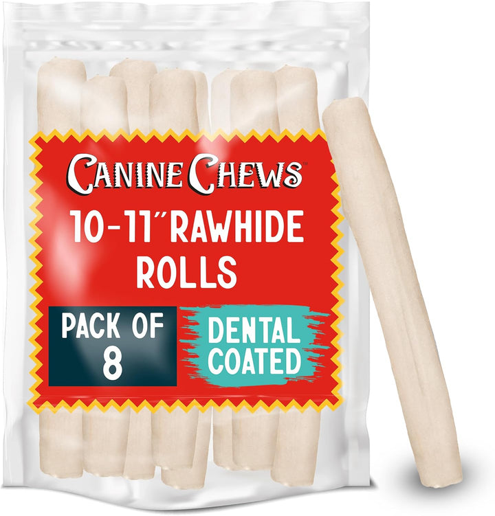 10-11" Rawhide Bones for Large Dogs, Durable USA Beefhide Dog Rawhide Chews, Retriever Rolls 20 Pack (5 Lbs)