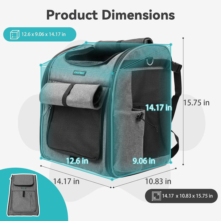 Foldable Front Bike Basket for Dogs, 4-In-1 Pet Carrier Backpack/Shoulder Bag/Car Seat with Heavy-Duty L-Shaped Mount Φ2.17 Inch, Waterproof Cushion & Reflective Strips, Supports up to 22Lbs