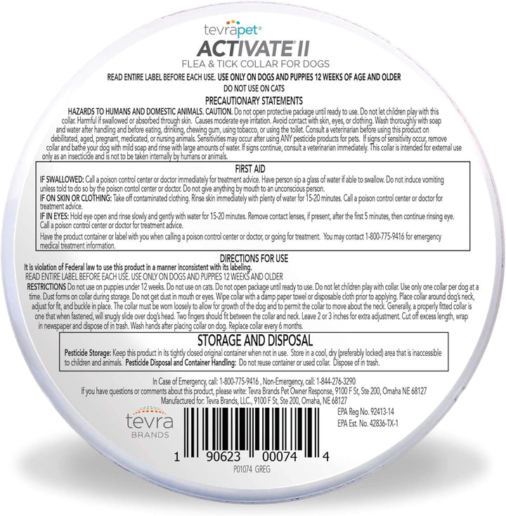 Activate II Flea and Tick Collar for Dogs, 12 Months Prevention, 2 Count, for Medium and Large Dogs