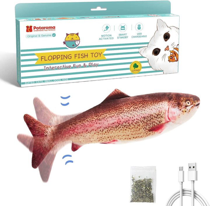 Cat Toys Flopping Fish with Catnip, Moving Kitten Kicker, Floppy Wiggle Carp for Small Dogs, Interactive Motion Kitty Exercise, 10.5 Inches
