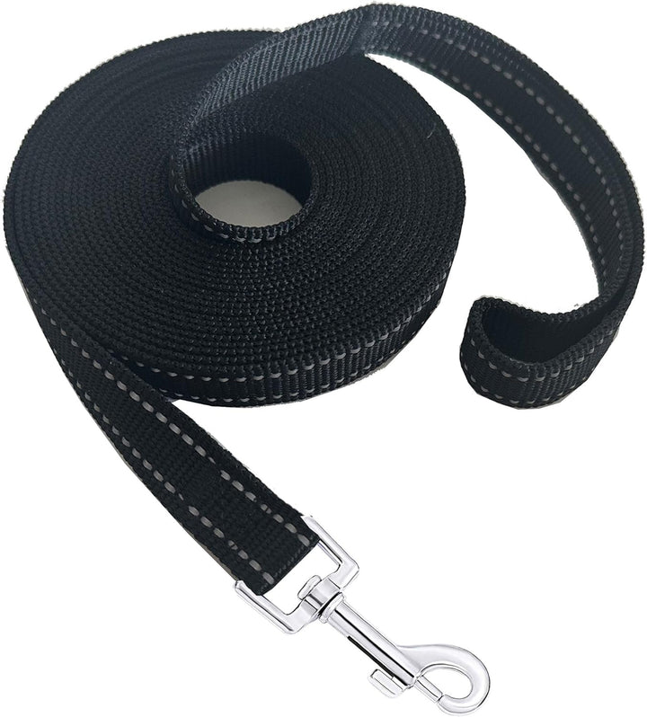 Nylon Training Dog Leash for Small Medium Large Dogs, 15Ft 20Ft 30Ft 50Ft Long Puppy Lead for Obedience Recall Training, Camping (20Ft, Black)