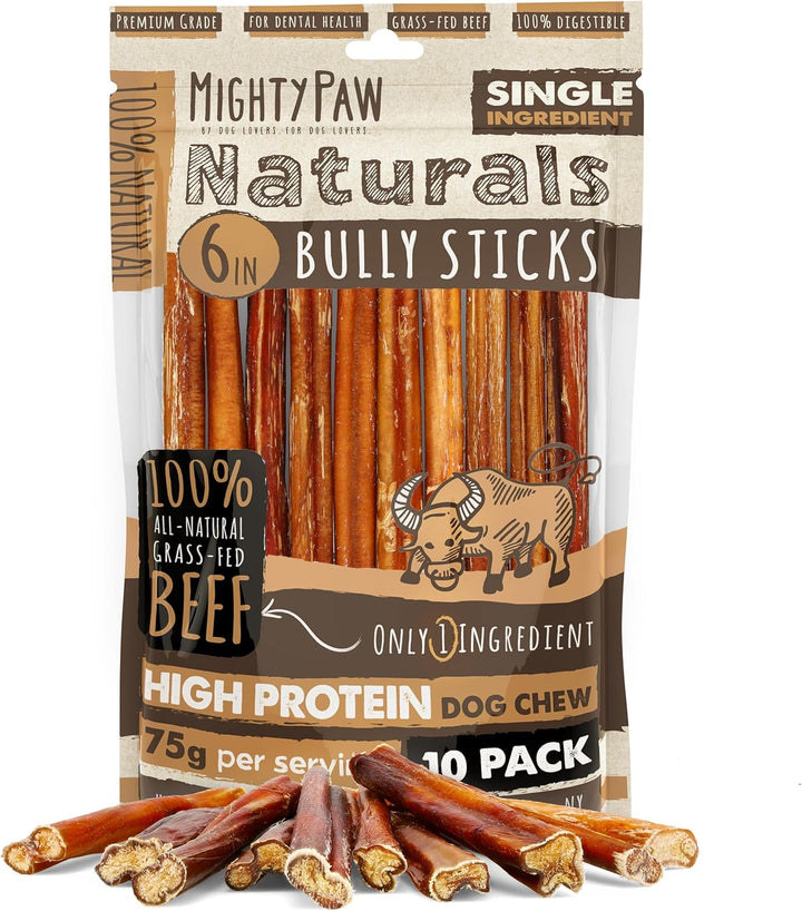 Long Lasting 12" Bully Sticks for Dogs - All Natural Grass Fed Beef Chews. Lower Odor Dog Bully Sticks for Large Dogs, Medium and Small Breeds. Single Ingredient Treats