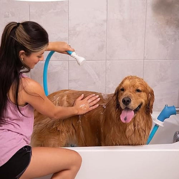 Slip-On Bathtub Faucet Sprayer Attachment. Ultra-Flex Dog Shower Adapter Portable with Pet Showerhead. Attach to Tub Spout 5 Foot Hose. No Install for Speedy Washing